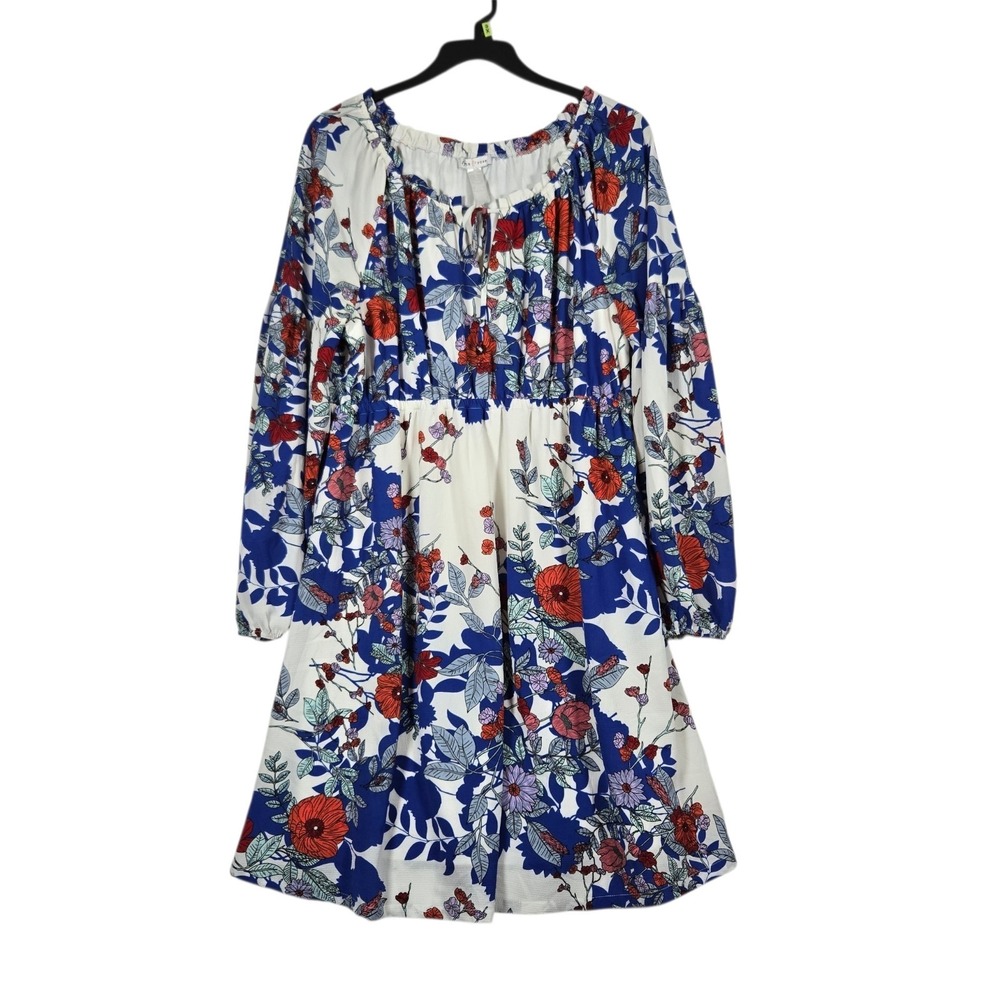 Fynn & Rose Dress Womens XL Red Blue Floral Print Boho Peasant Knee Length